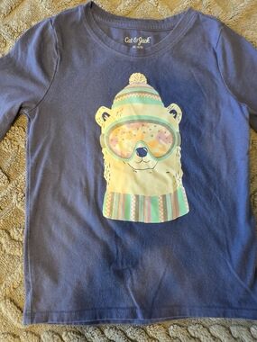 Cat & Jack Girls' Navy Winter Bear Graphic Long-Sleeve Tee, XS 4/5